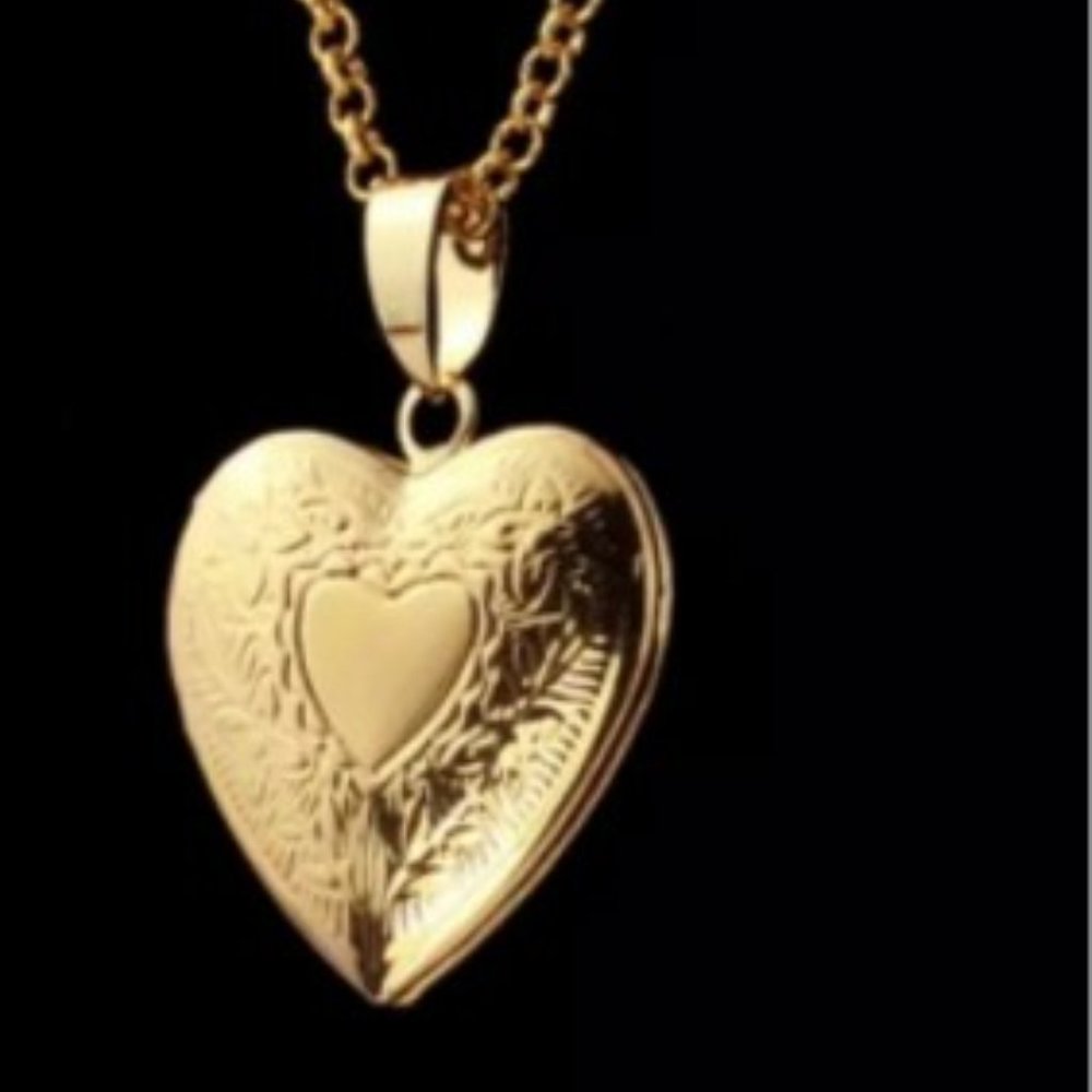 18K Gold Plated Heart Locket Pendant Necklace Photo 22" Link Chain Jewelry girls